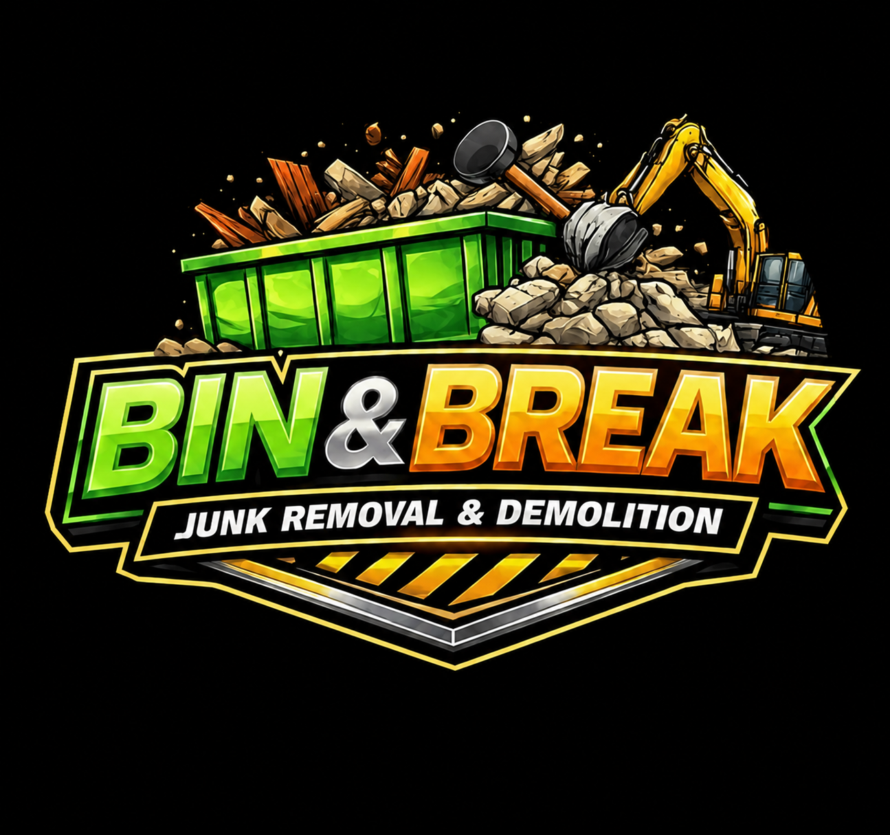Bin&Break commercial junk removal and demolition machinery on worksite